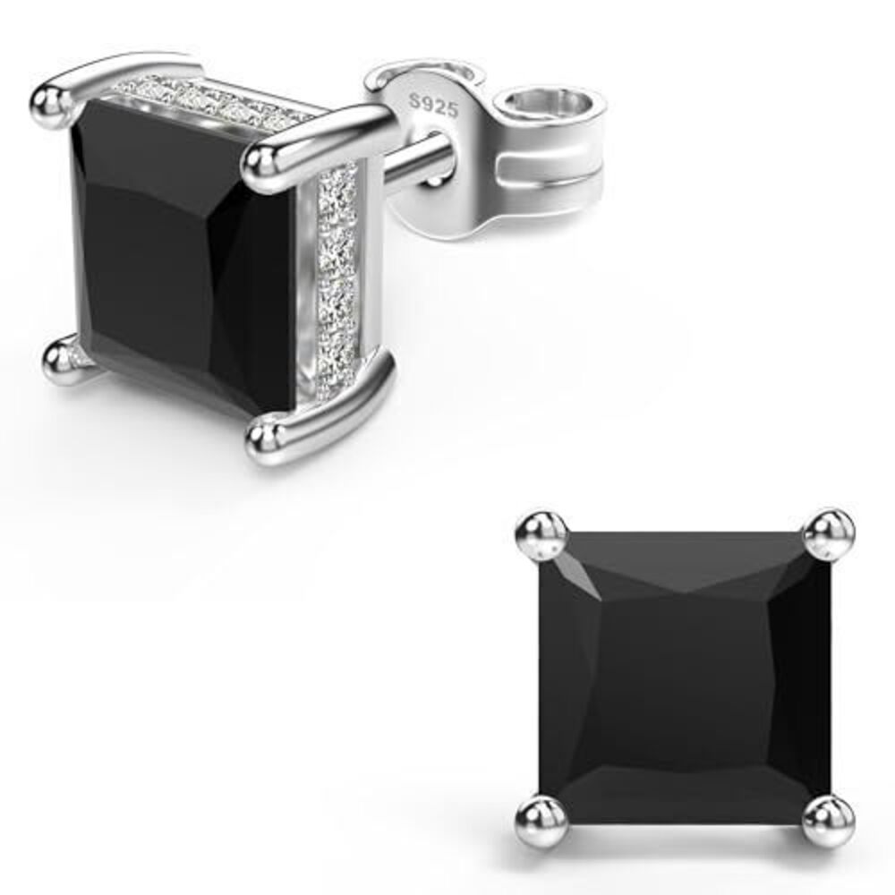 1504 18K White Gold Plated Sterling Silver Princess Cut Cubic Zirconia Stud